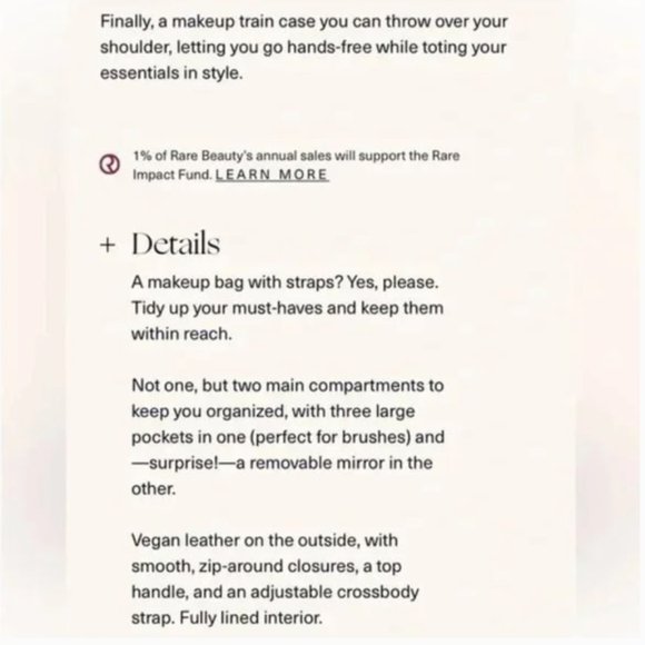 NWT Rare Beauty Selena Gomez Cross Body Makeup Bag with zipper and pockets - Picture 5 of 7